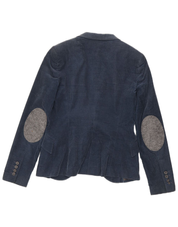 Zara Dame 1-knap Corduroy Blazer Jacket UK 12 Medium Navy Blue Bomuld