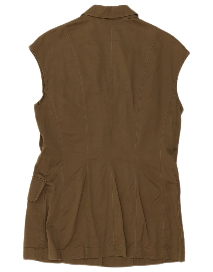 MONDI Dame ærmeløs 4-knaps blazerjakke EU 38 Medium Khaki Bomuld