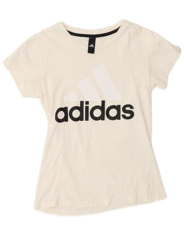 Adidas Dame Grafisk T-Shirt Top UK 10 Small White