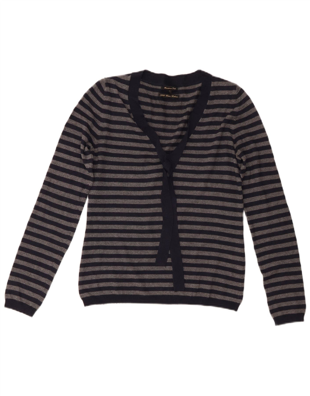 Massimo Dutti Dame V-hals sweater UK 8 Lille marineblå stribet