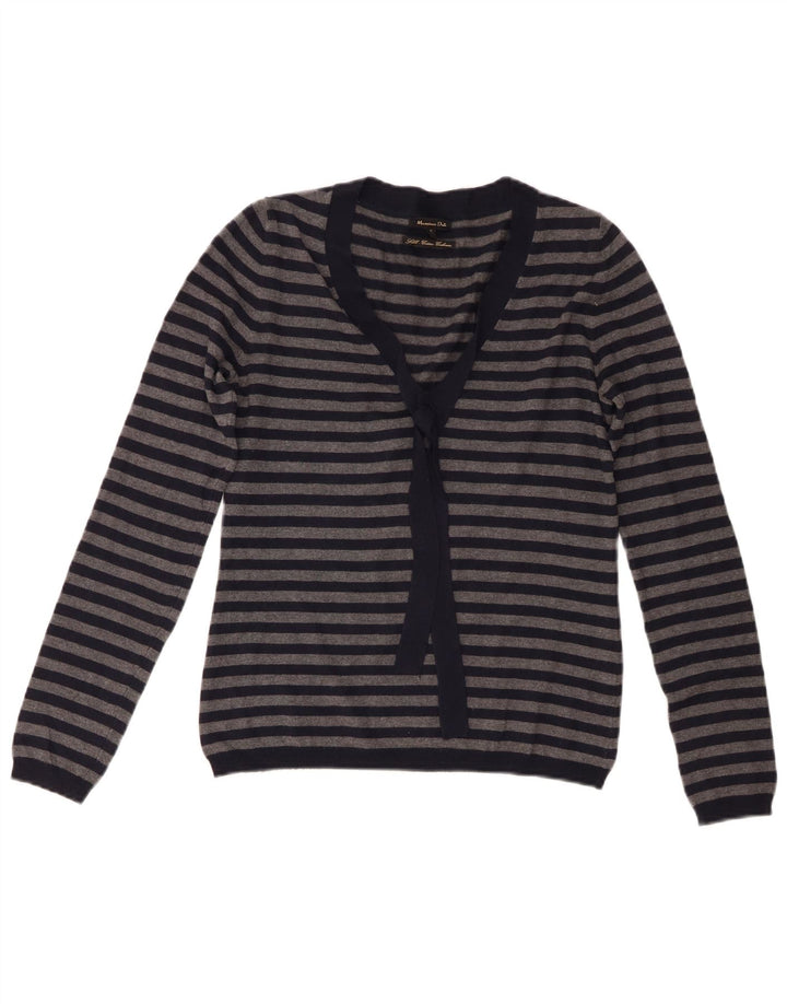 Massimo Dutti Dame V-hals sweater UK 8 Lille marineblå stribet
