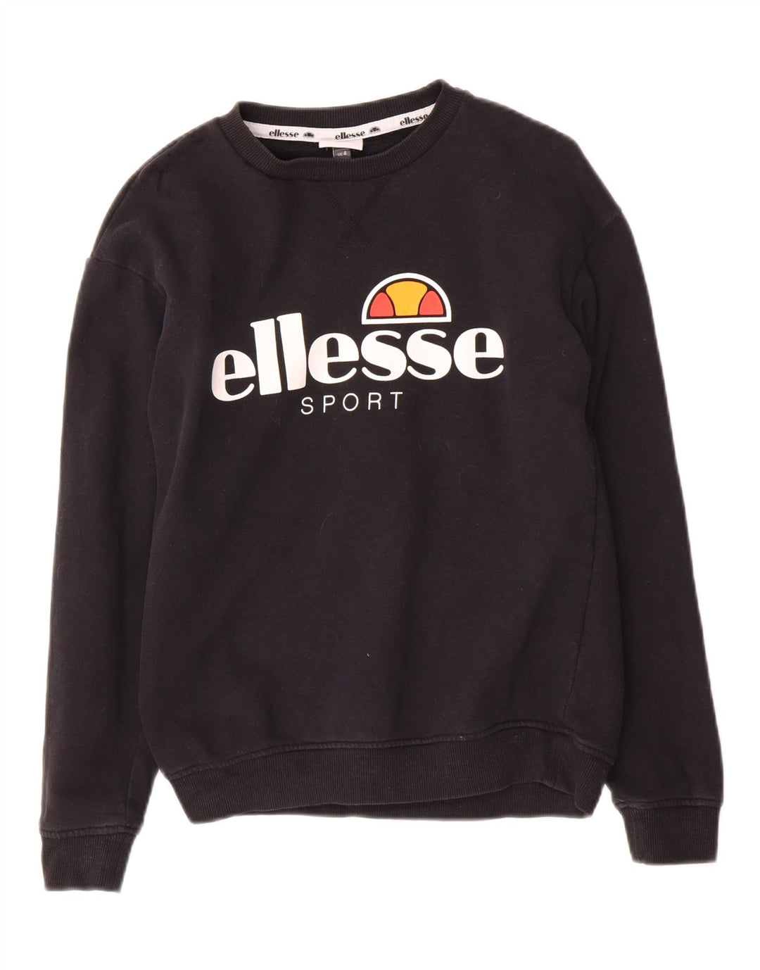 ELLESSE Womens Graphic Sweatshirt Jumper UK 8 Small Black Cotton