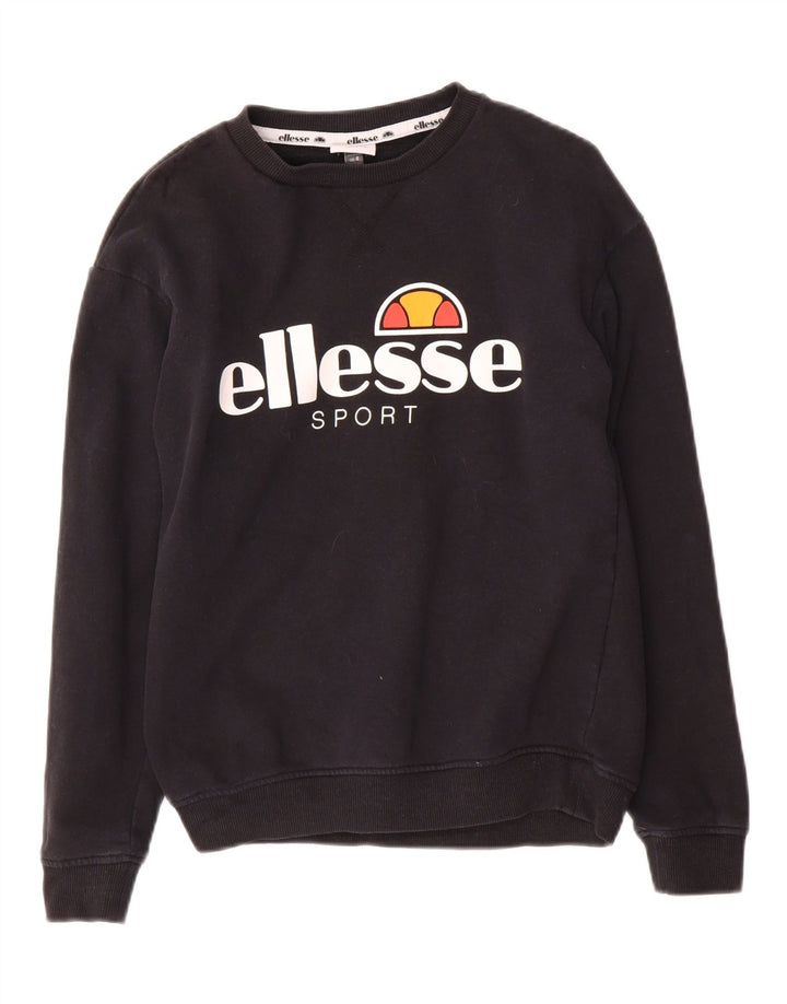 ELLESSE Womens Graphic Sweatshirt Jumper UK 8 Small Black Cotton