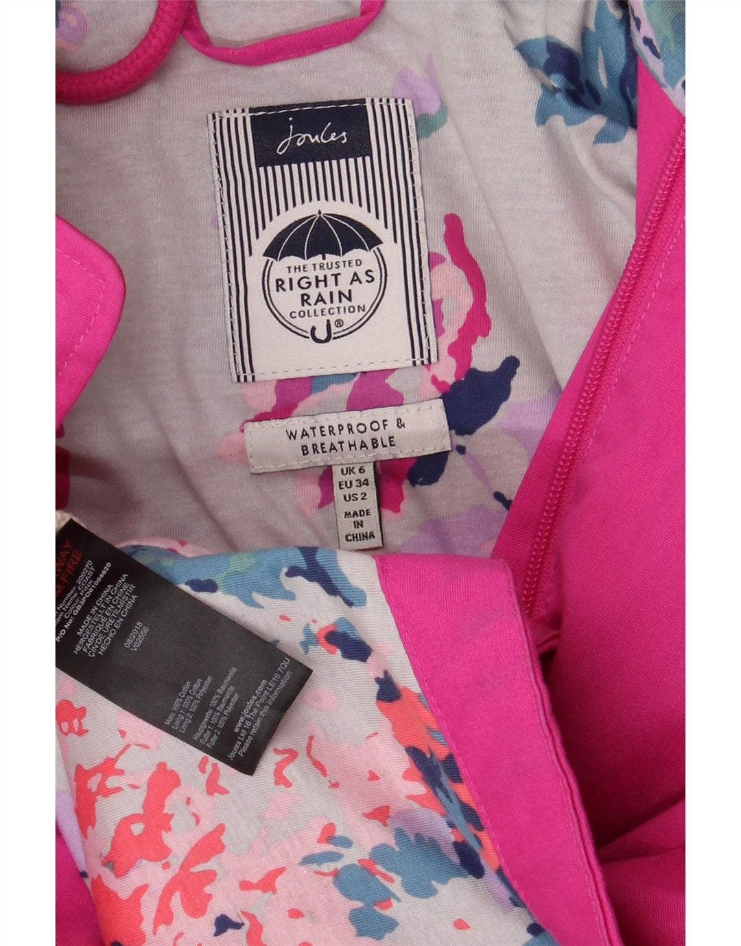 JOULES Dame Hættejakke UK 6 Small Pink Bomuld