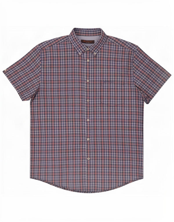 Ben Sherman kortærmet herreskjorte XL blå ternet bomuld