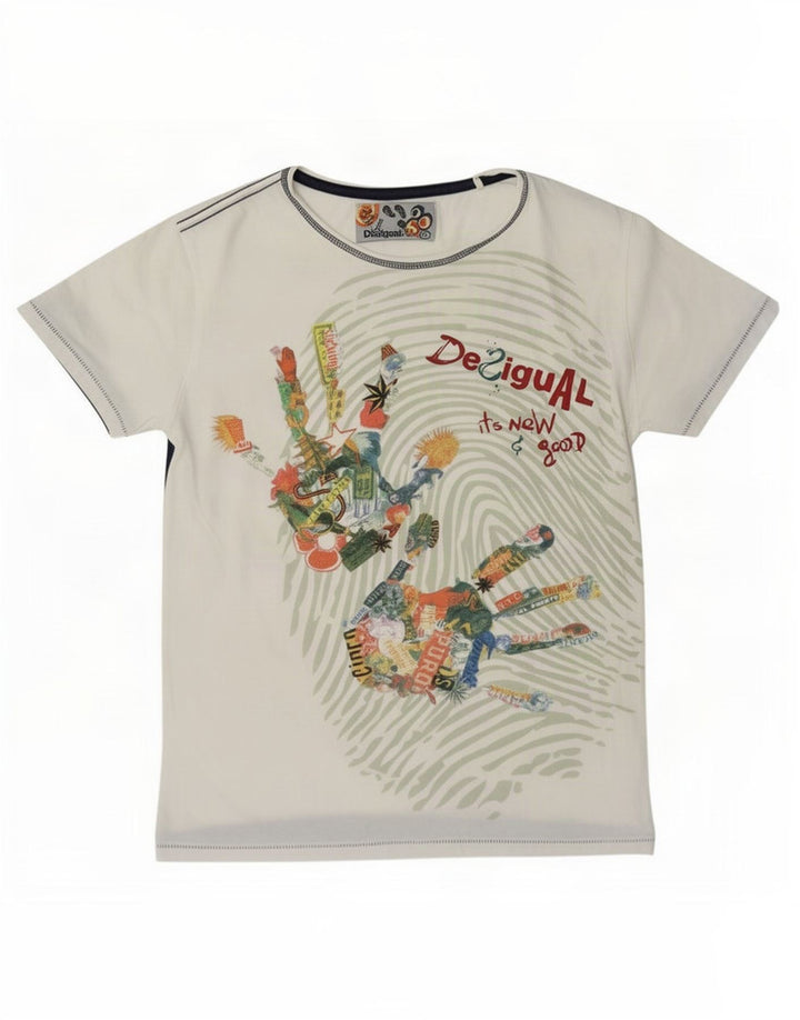 Desigual Dame Grafisk T-Shirt Top UK 14 Medium White