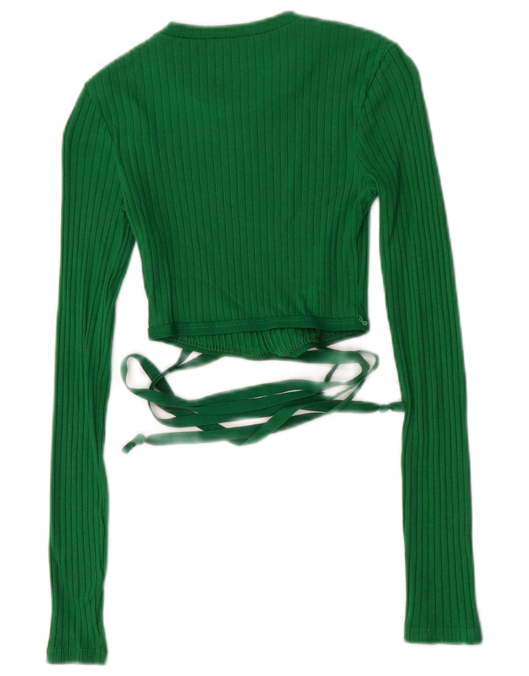 Zara Womens Crop Top Langærmet UK 8 Lille grøn bomuld