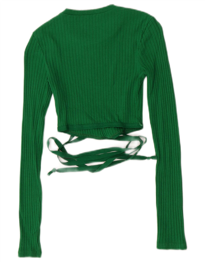 Zara Womens Crop Top Langærmet UK 8 Lille grøn bomuld