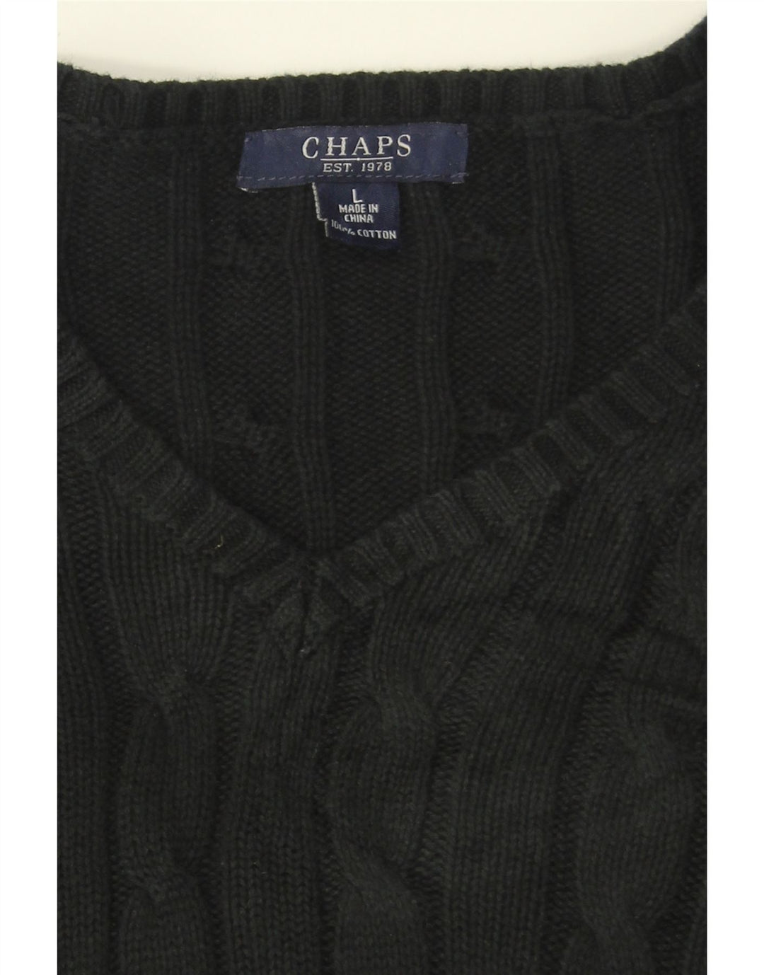 CHAPS Womens V-Neck Jumper Sweater UK 16 Large Black Cotton Vintage Chaps and Second-Hand Chaps from Messina Hembry 