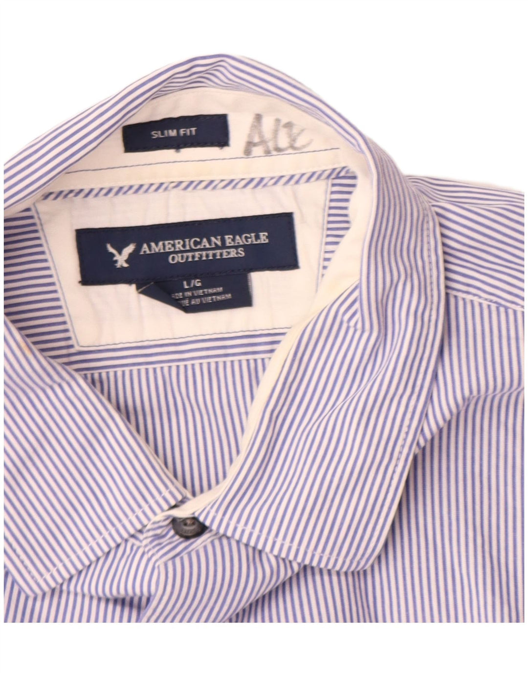 American Eagle Herre Slim Fit skjorte Stor blå stribet bomuld