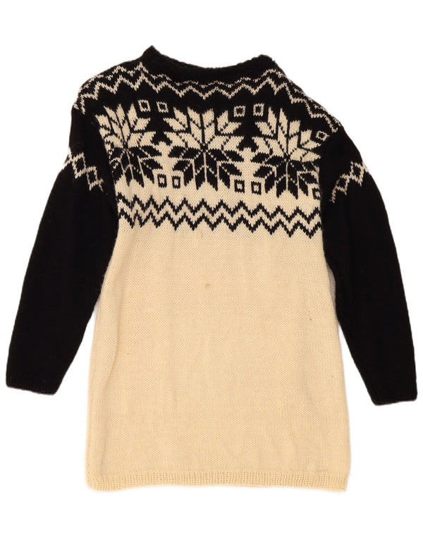 Vintage Dame Boat Neck Jumper Sweater UK 10 Small Beige Fair Isle