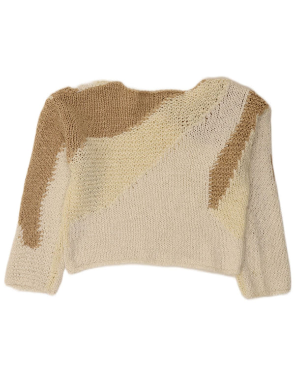 Zara Womens Crop Boat Neck Jumper Sweater UK 10 Small White Colourblock