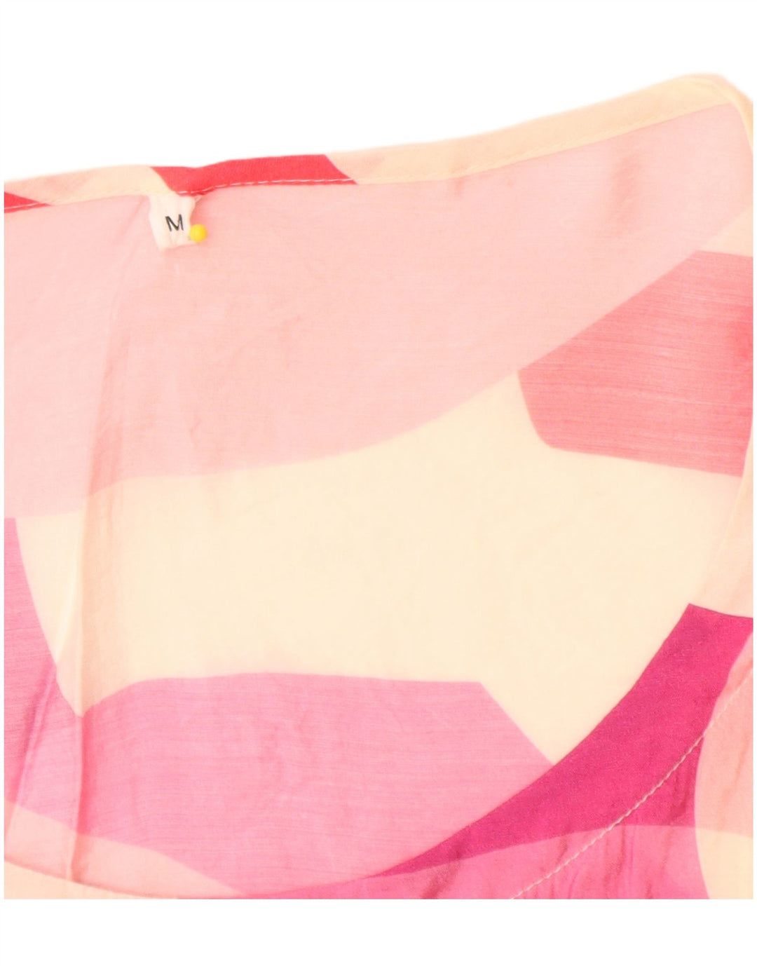Vintage Dame Se Through Grafisk Bluse Top UK 14 Medium Pink Colourblock