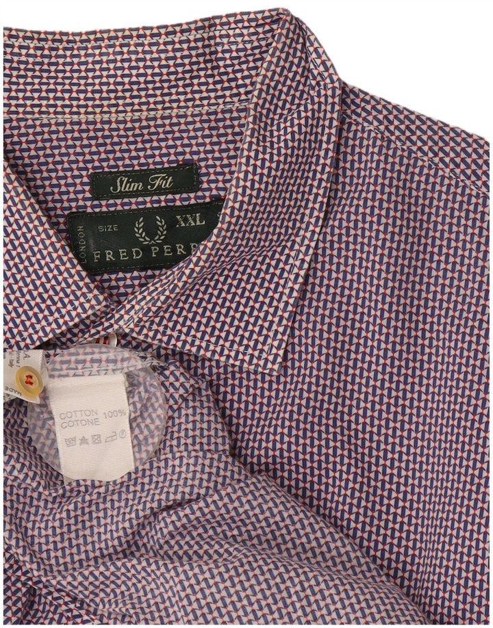 Fred Perry Herre Slim Fit skjorte 2XL marineblå geometrisk bomuld