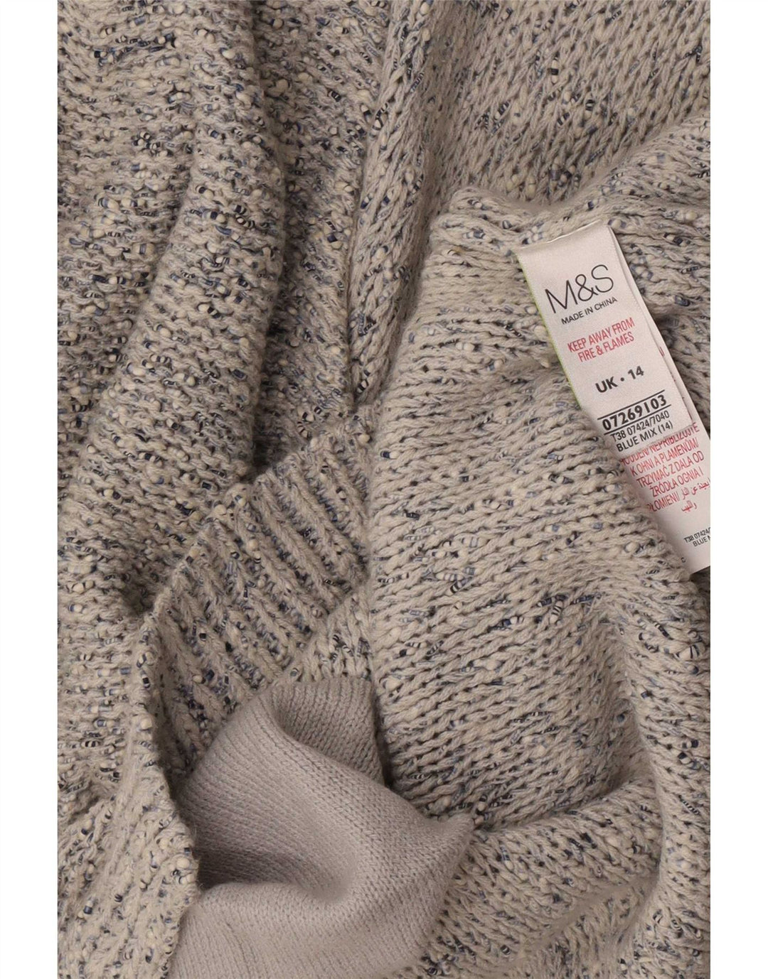 Marks & Spencer dame cardigan sweater UK 14 Medium Blue Flecked Bomuld