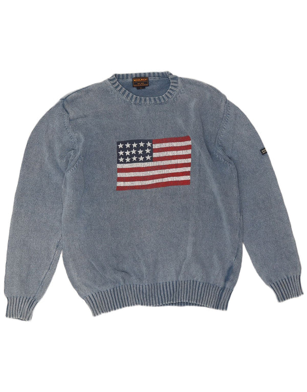 Woolrich Herre grafisk rund hals sweater XL blå bomuld
