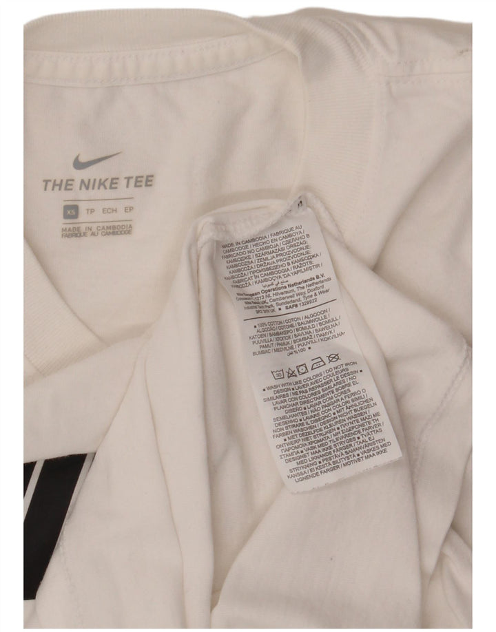 NIKE grafisk T-shirt top til kvinder UK 6 XS hvid bomuld
