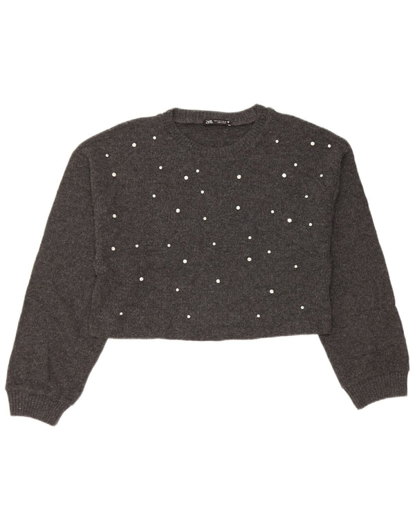 Zara Womens Crop Boat Neck Jumper Sweater UK 10 Small Grey Polyester