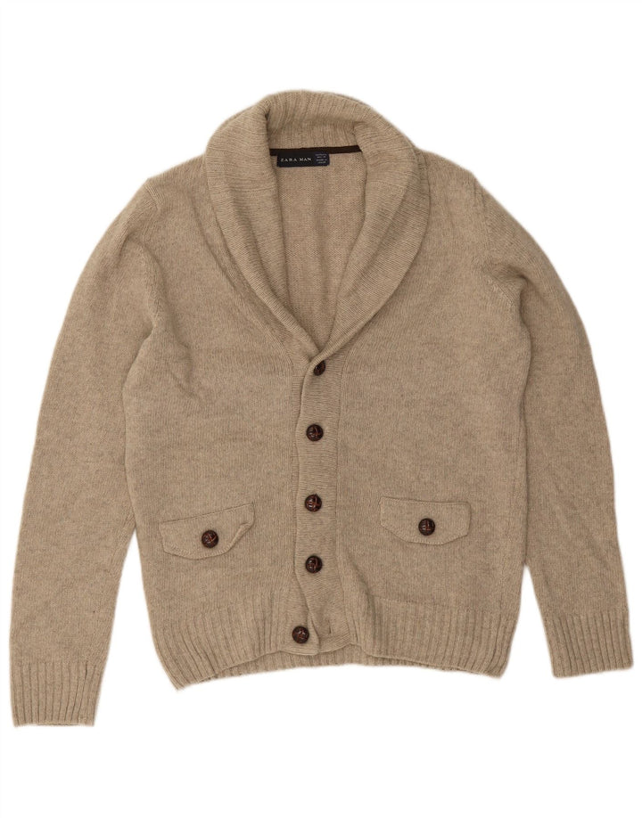 Zara Herre Cardigan Sweater Medium Grey Uld