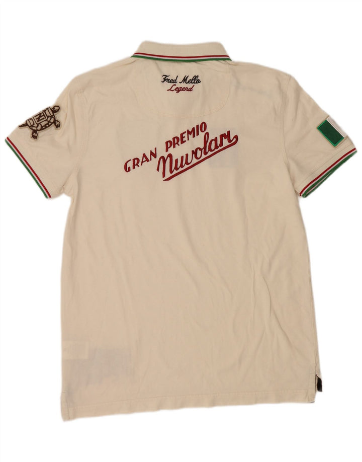 Fred Mello Herre grafisk poloshirt Medium Off White Bomuld
