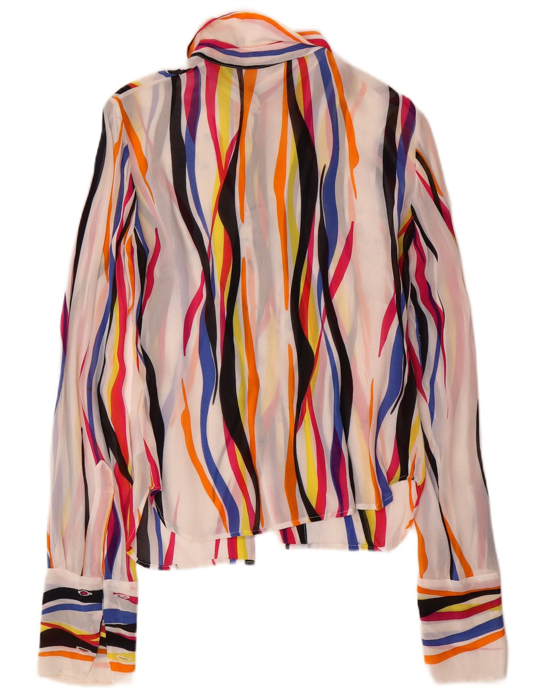 Vintage Dame Gennemsigtig Skjorte Bluse UK 10 Small Multicolored Striped