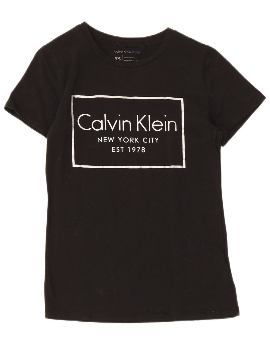 CALVIN KLEIN JEANS Grafisk T-shirt top til kvinder UK 6 XS Sort bomuld
