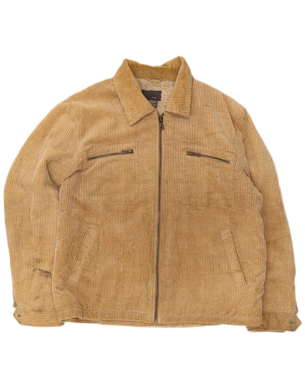 Zara Herre Sherpa Corduroy-jakke UK 42 XL Beige Bomuld