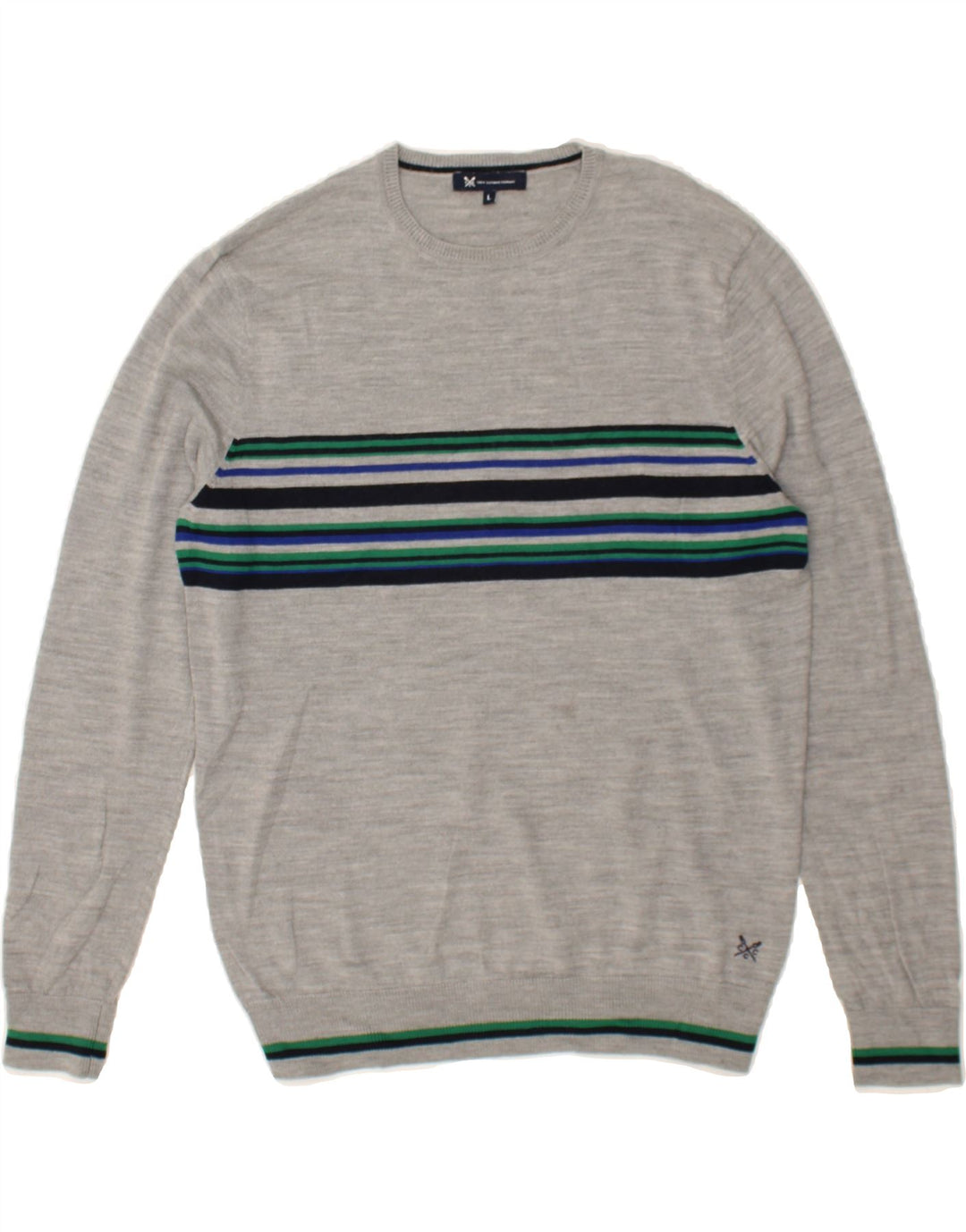 CREW Mens Crew Neck Jumper Sweater Large Grey Striped Cotton Vintage Crew and Second-Hand Crew from Messina Hembry 