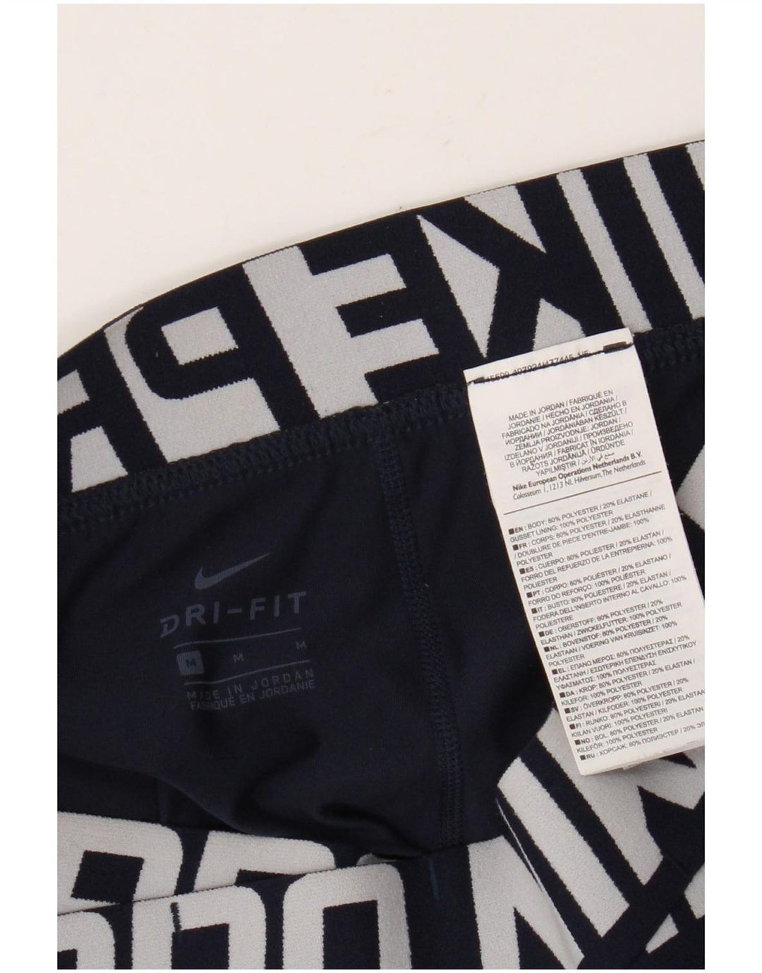 Nike Dame Dri Fit Grafiske Leggings UK 14 Medium Navy Blue Polyester