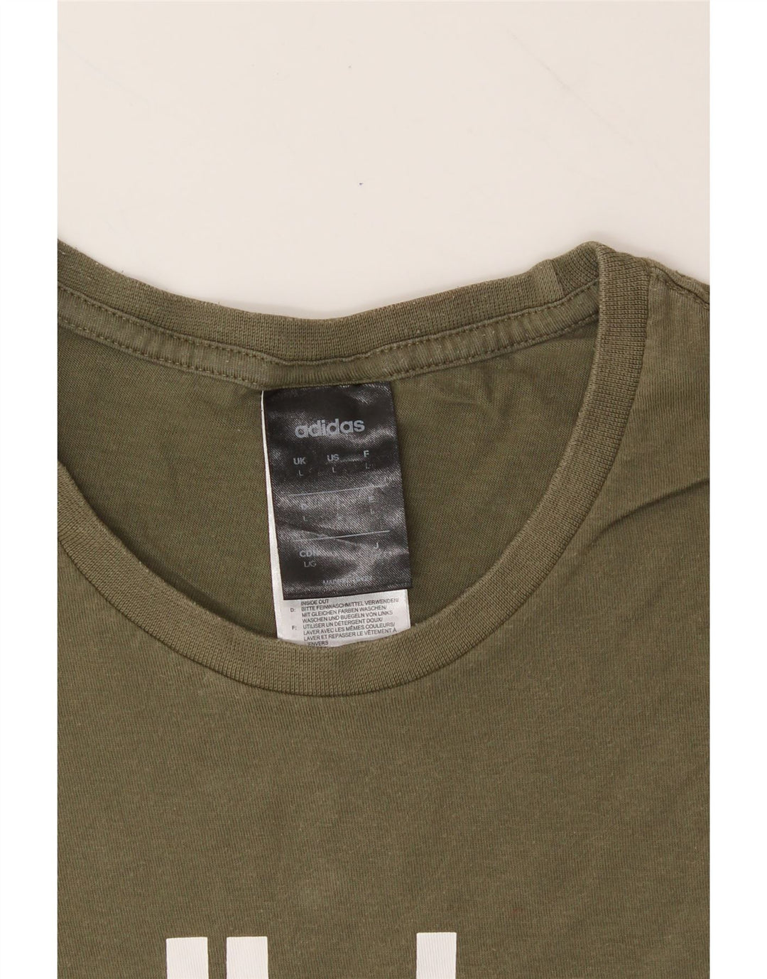 ADIDAS Mens Graphic T-Shirt Top Large Khaki Cotton Vintage Adidas and Second-Hand Adidas from Messina Hembry 