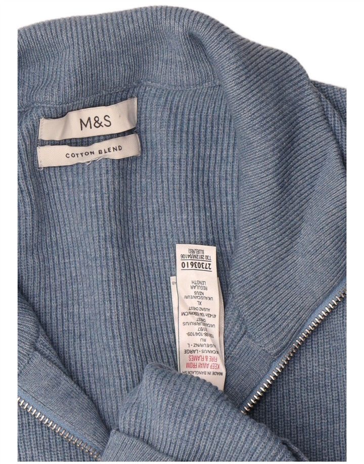Marks & Spencer Herre Cardigan Sweater Stor Blå Bomuld