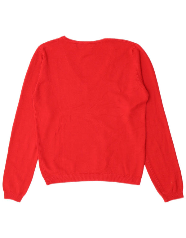 Zara Dame V-hals sweater UK 14 Stor Rød Akryl