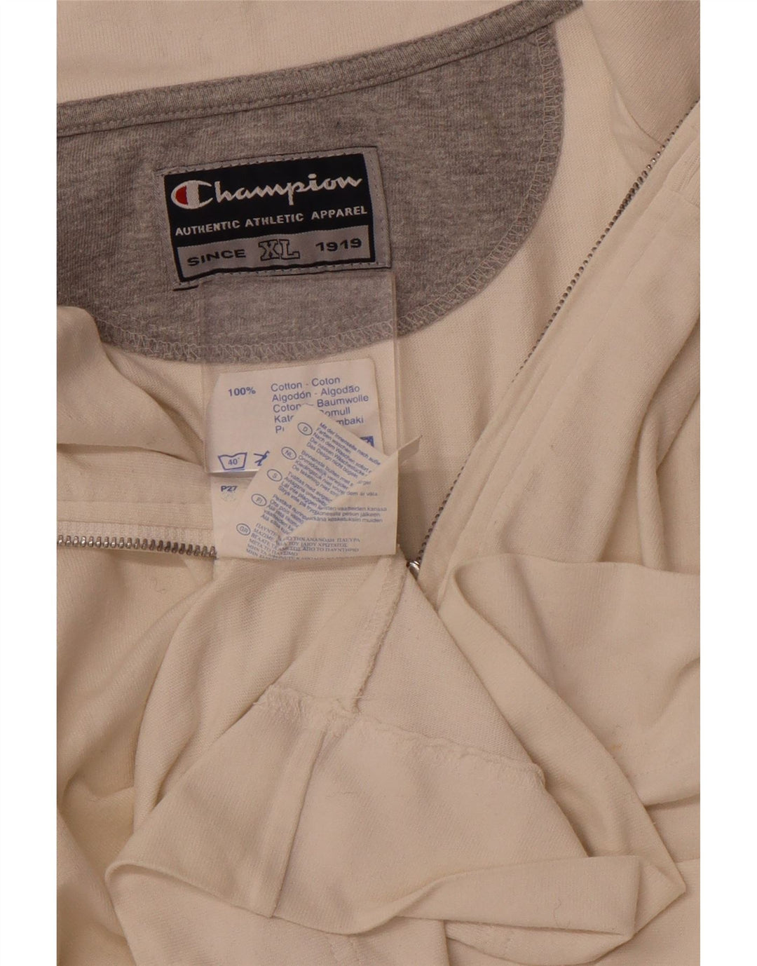 Champion Herre Zip Neck Sweatshirt Jumper XL Hvid Bomuld