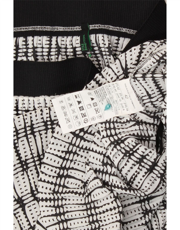 Benetton A-line nederdel til kvinder UK 10 Small W28 Hvid geometrisk polyester