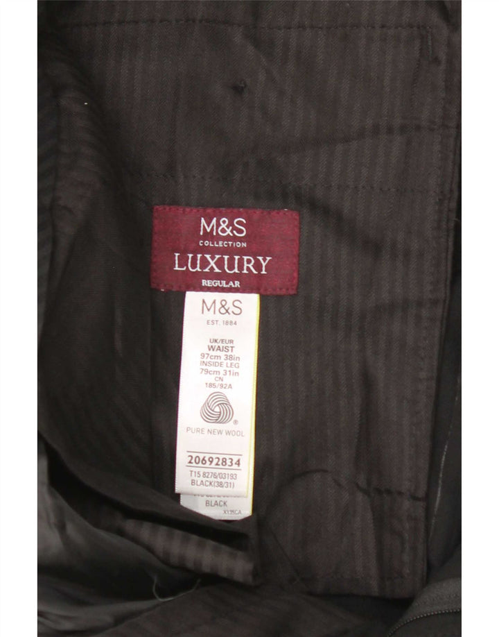 Marks & Spencer Herre Pegged Suit Bukser W38 L31 Sort Uld