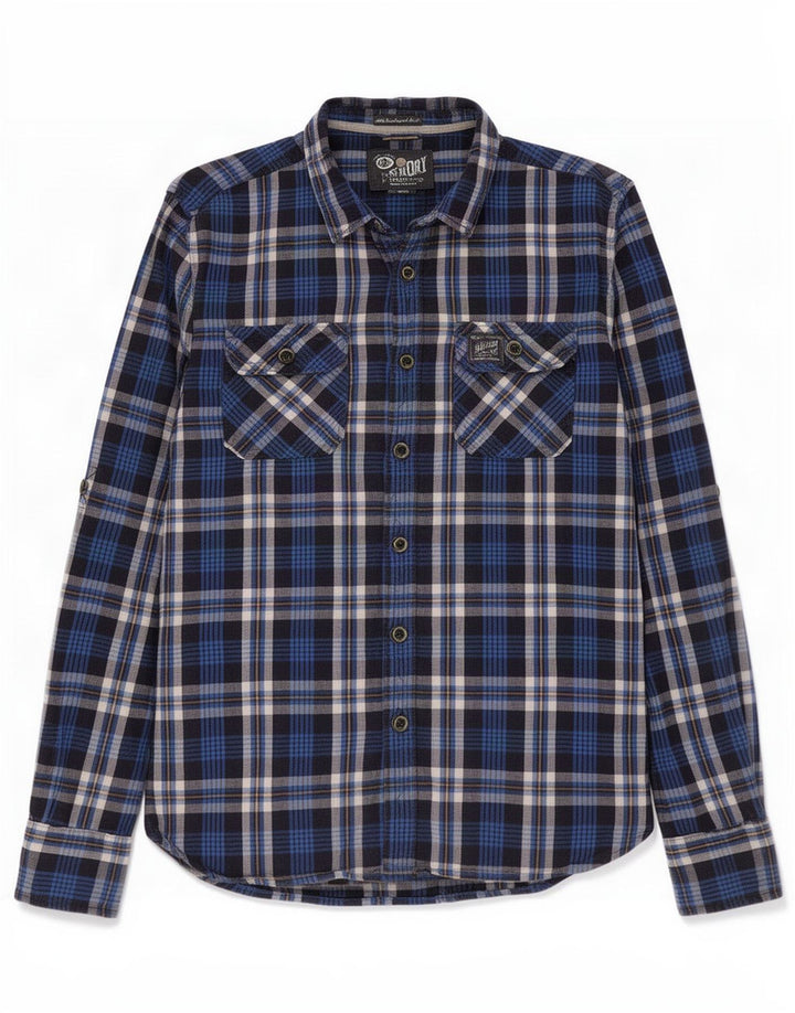 Superdry Flanelskjorte til mænd Stor marineblå ternet bomuld