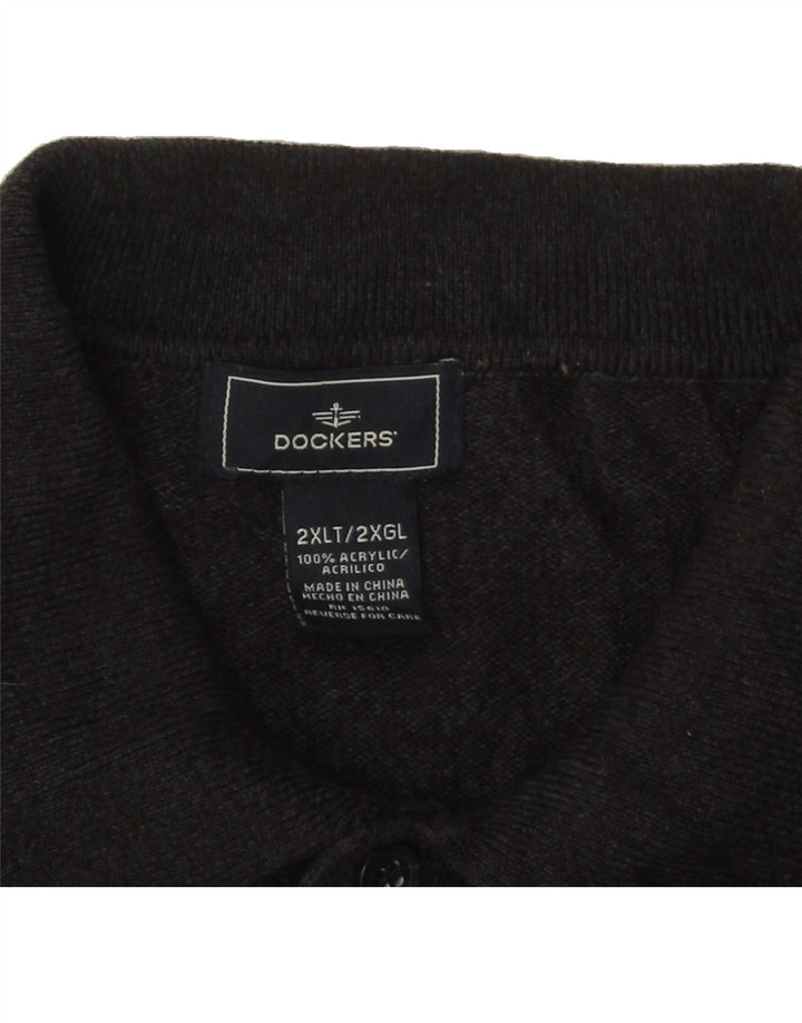 DOCKERS Mens Polo Neck Jumper Sweater 2XL Grey Argyle/Diamond Acrylic Vintage Dockers and Second-Hand Dockers from Messina Hembry 