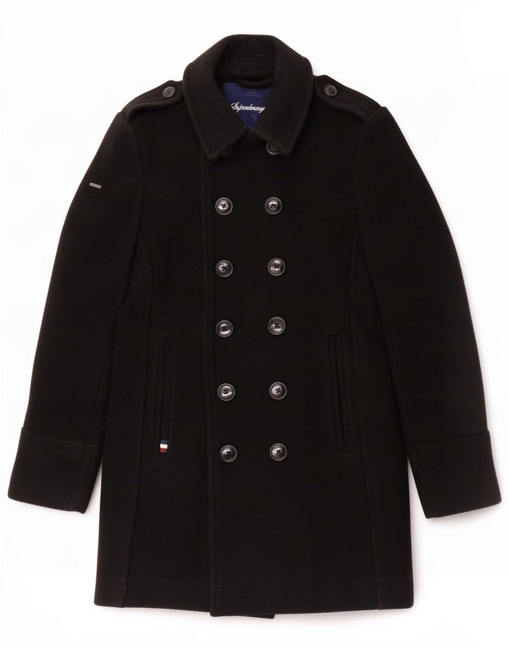 Superdry Herre Militær dobbeltradet frakke UK 40 Stor sort uld