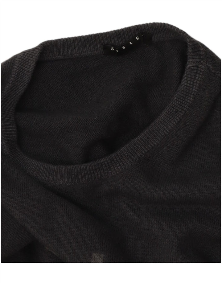 Sisley Herre grafisk rund hals sweater mellemgrå