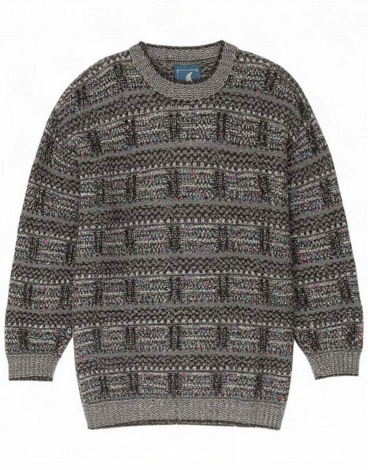 North Pole Herre sweater med rund hals, mellemgrå geometrisk uld