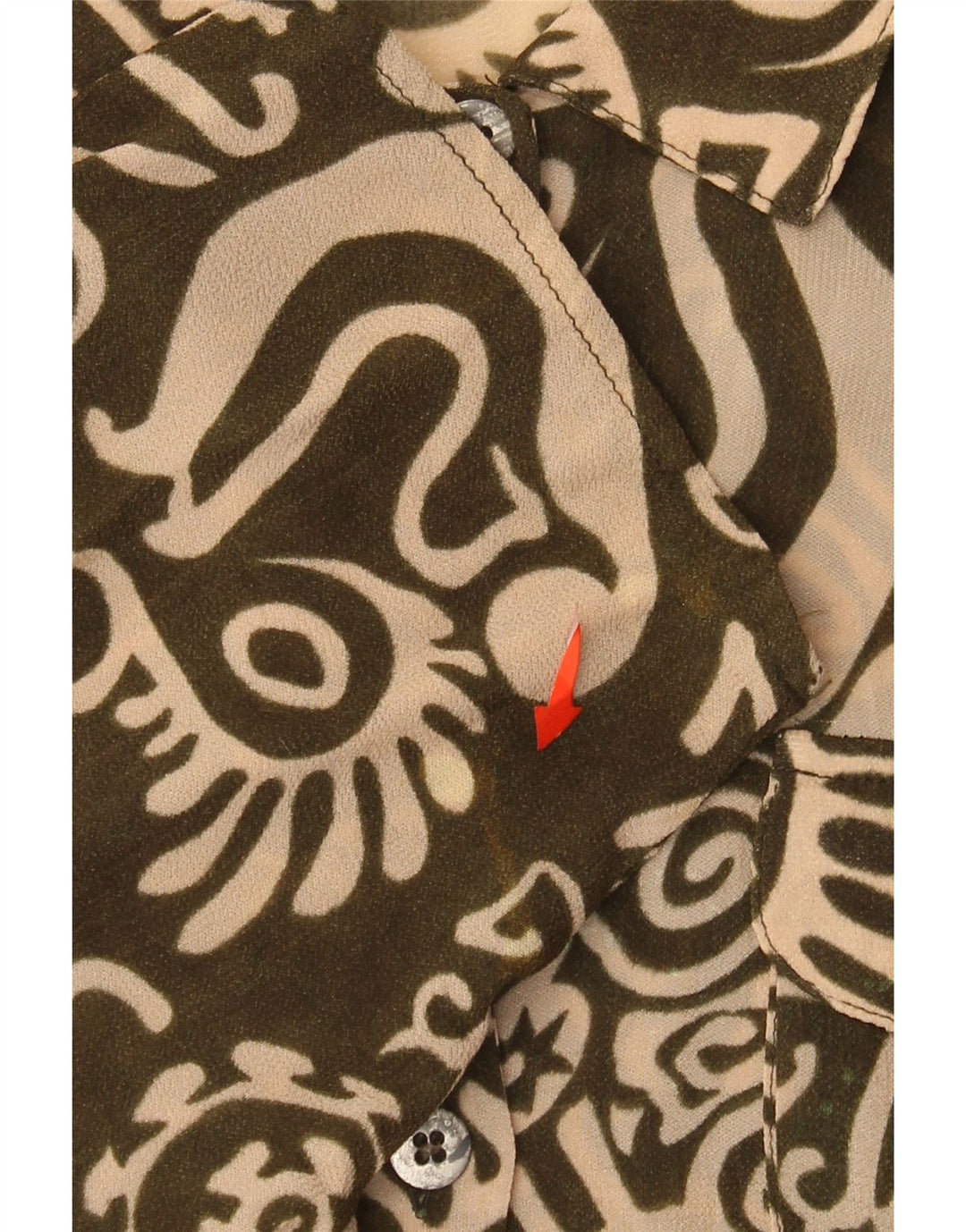 Vintage kvinders oversize abstrakt mønster skjortebluse UK 14 Medium Khaki