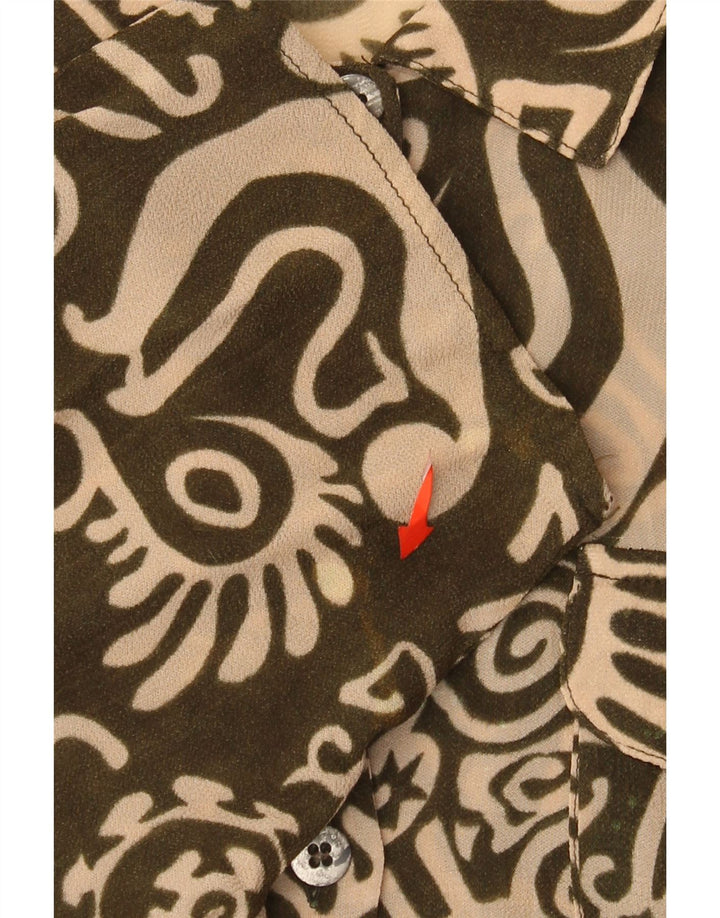 Vintage kvinders oversize abstrakt mønster skjortebluse UK 14 Medium Khaki