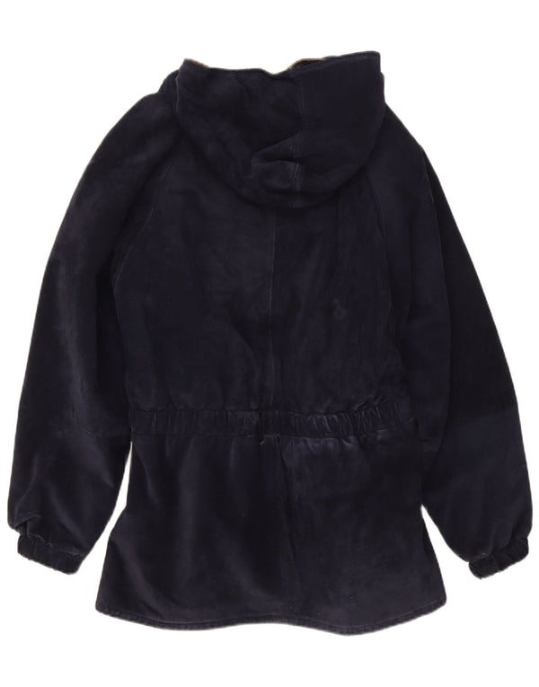 Michael Boris Dame Hætte Ruskind Windbreaker Frakke IT 46 Large Navy Blue