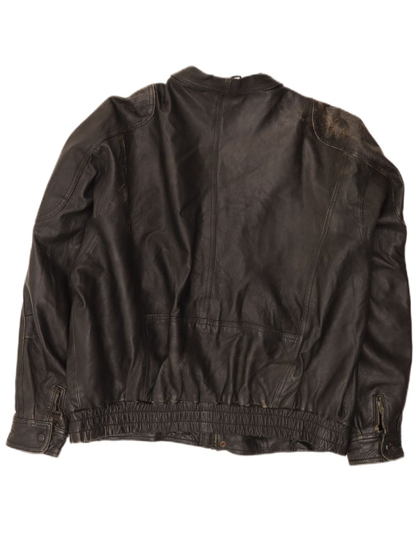 Vintage Herre Læder Bomber Jacket IT 54 2XL Sort