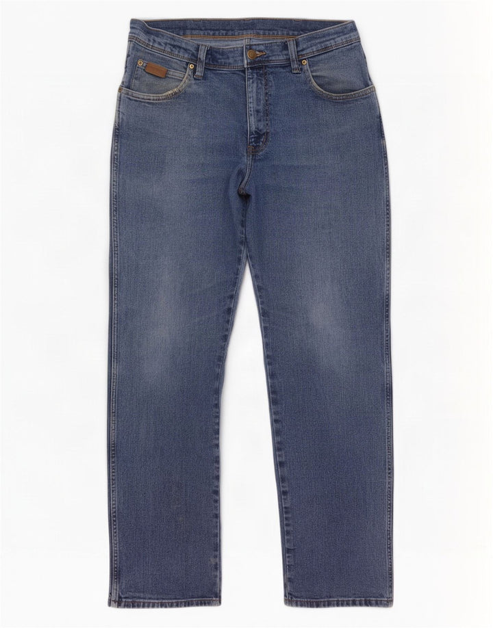 Wrangler Herre Regular Straight Jeans W34 L32 Blå Bomuld