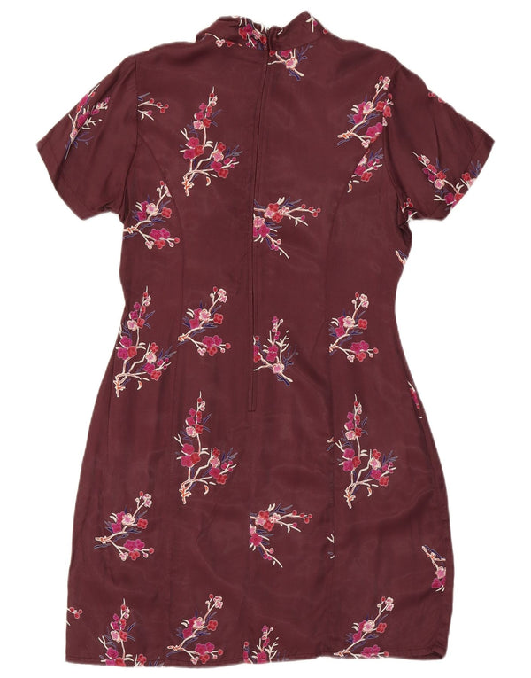 P.S. Firma Dame A-Line Kjole UK 12 Medium Burgundy Floral Viscose