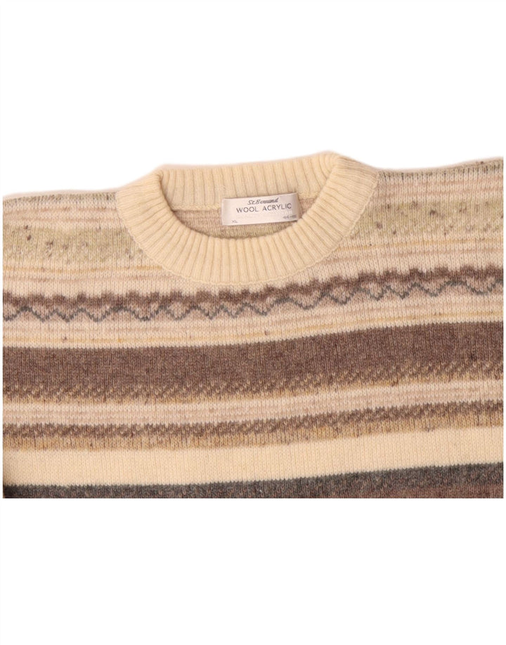ST. BERNARD Herre sweater med rund hals str. 44/46 XL Beige Fair Isle