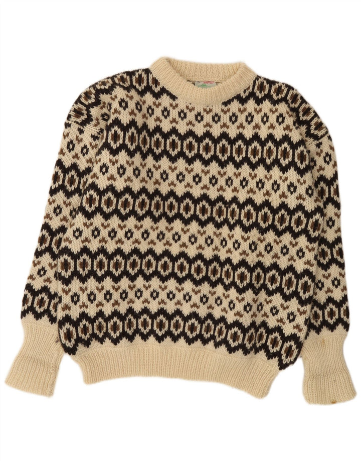 Stobi Herre rund hals sweater 2XL Off White geometrisk uld