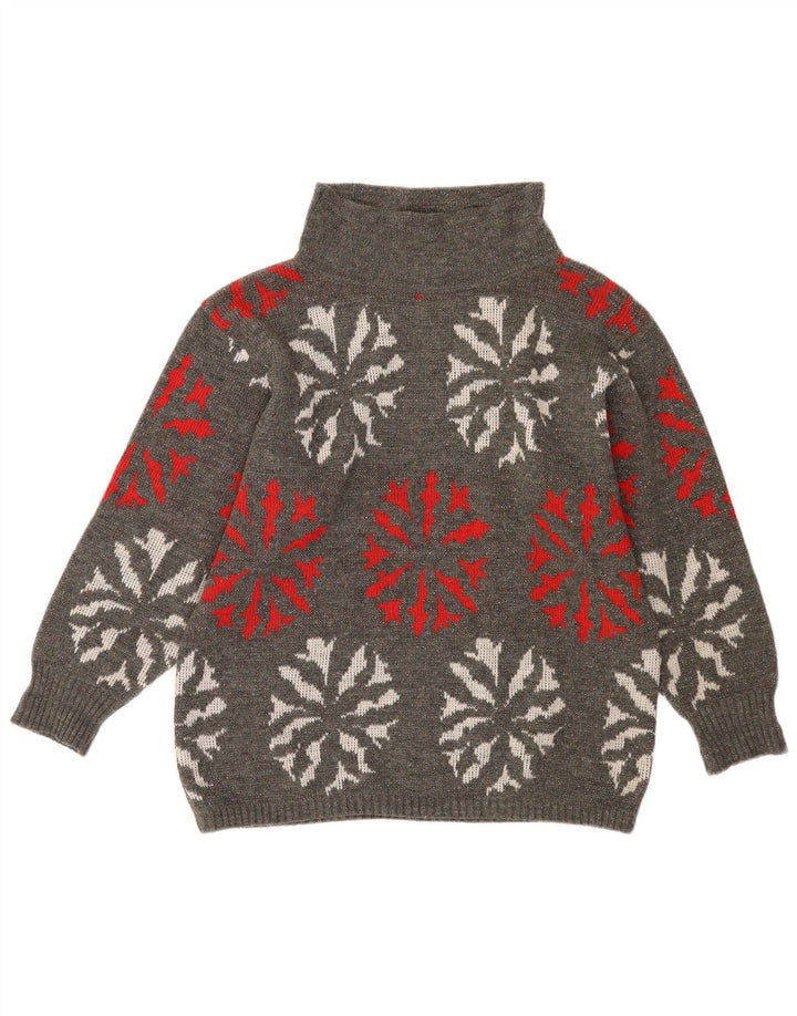 Flou Dame Turtle Neck Jumper Sweater UK 14 Medium Grå Geometrisk