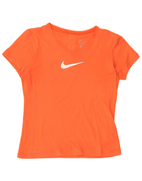 Nike Dame Dri Fit Grafisk T-Shirt Top UK 14 Large Orange